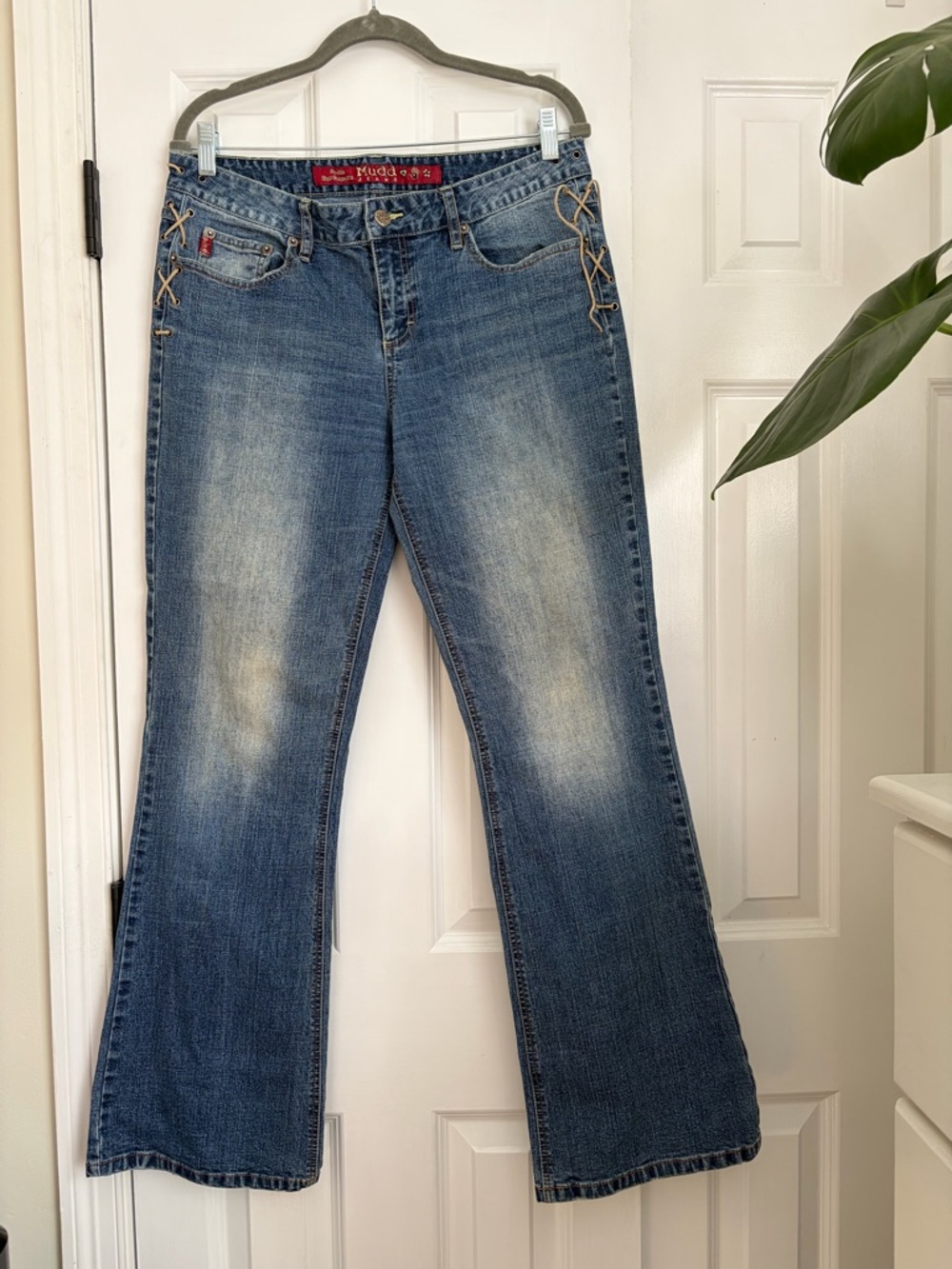 Mudd Women's Medium Blue Lace-Up Flare Jeans Y2K